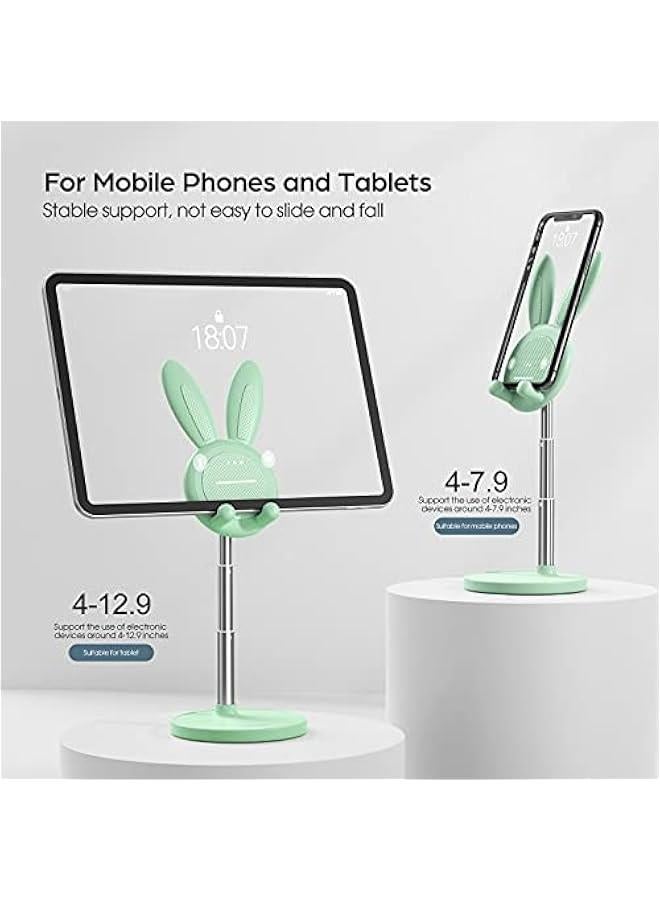 Cute Cell Phone Stand, Adjustable Bunny Phone Stand for Desk, Thick Case Friendly Holder Compatible with iPhone, Kindle, iPad, Switch, All Phones (Green) - Image 2